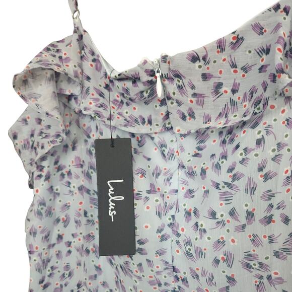 LULU's Sing Sweetly Light Blue Floral Print Mini Dress sz Large NWT Y2K - Picture 5 of 7